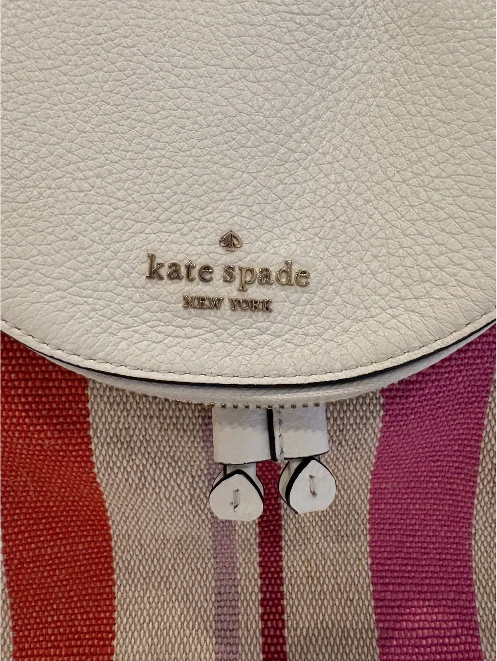 KATE SPADE LEILA LEATHER STRIPE CANVAS MEDIUM FLAP BACKPACK BAG MULTI